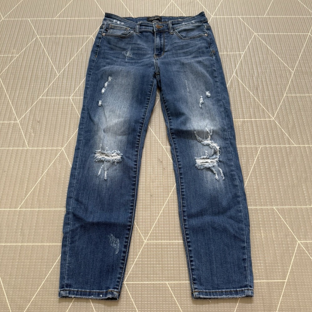 Judy Blue Relaxed Fit Distressed Jeans 9/29 JB8271DK Tummy Control Stretch